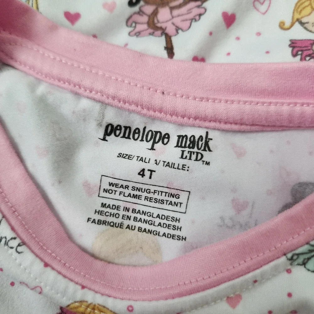 Penelope Mack LTD Girls 4T Ballerina Pajamas Set Pink White Long Sleeve‎ Pants